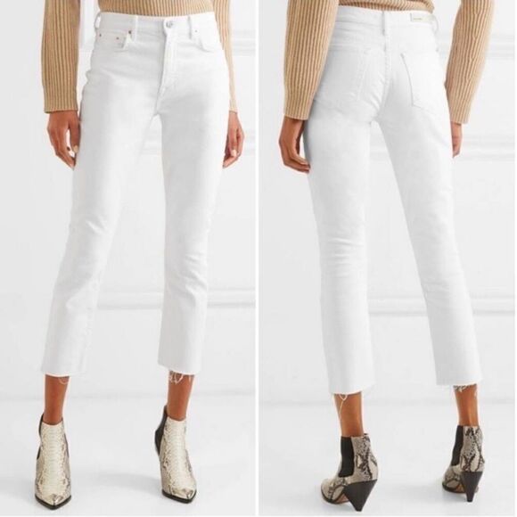 GRLFRND Reed Slim Leg Raw Hem Cropped Jean in Bronco (White) Size 26 - Picture 1 of 11